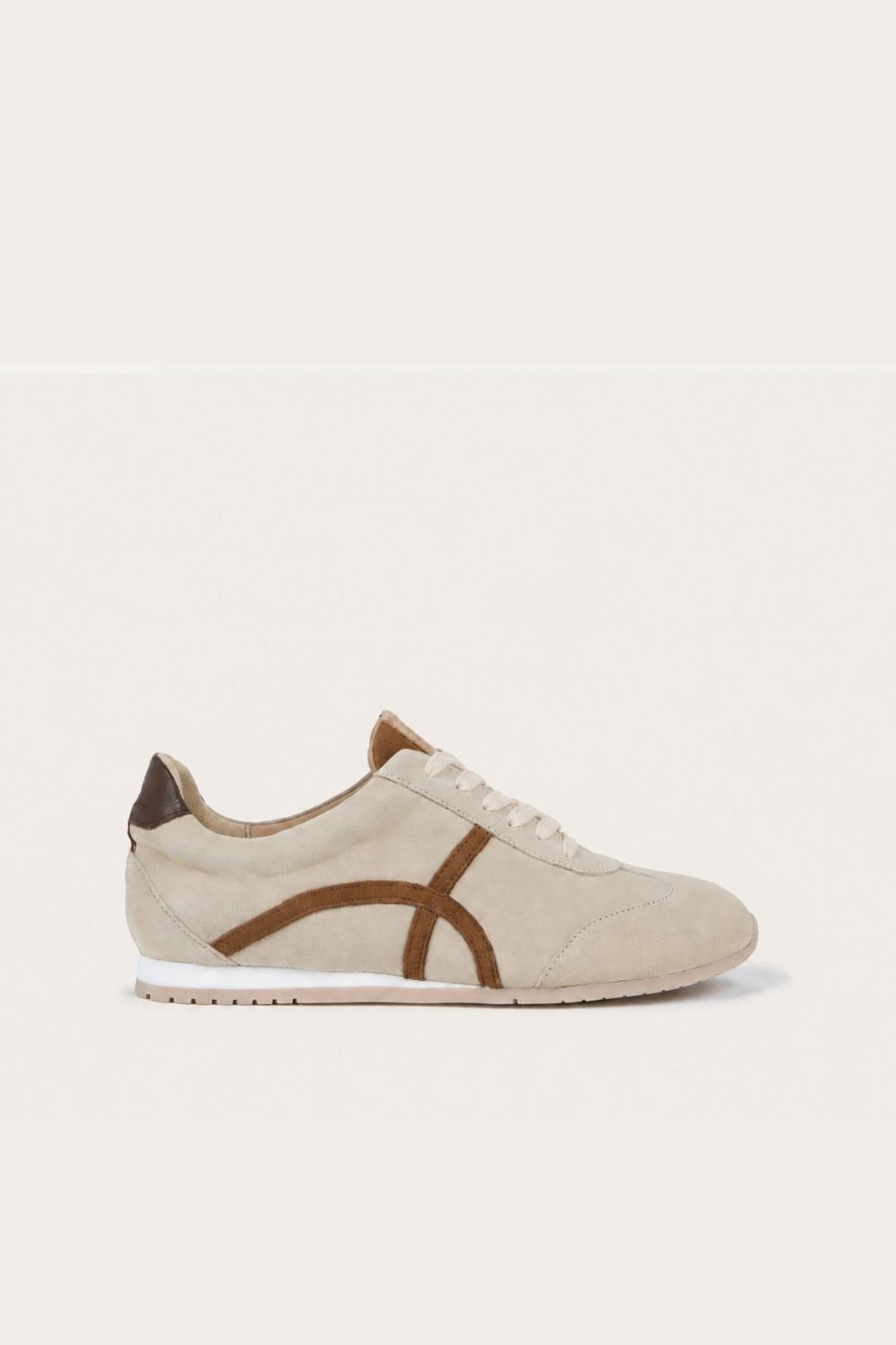 Naot Haven sneaker in Beige Cream Brown Combo, side view