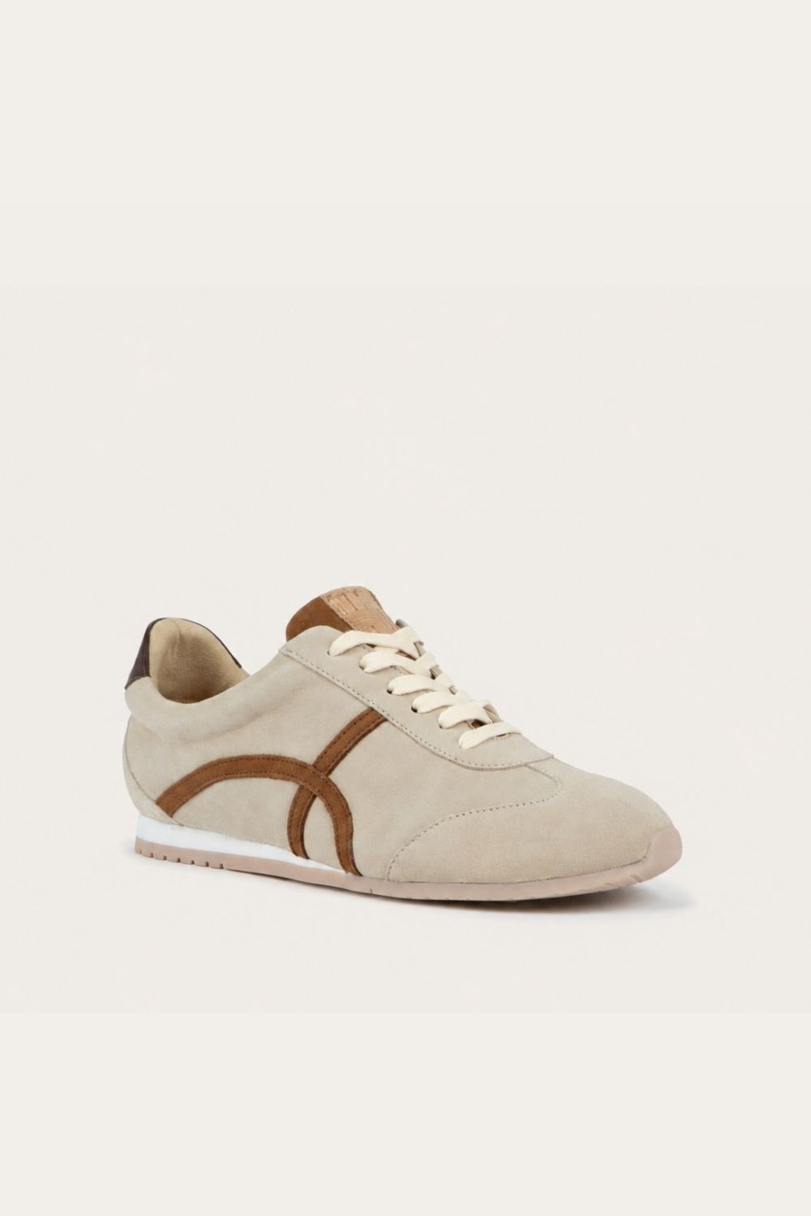 Naot Haven sneaker in Beige Cream Brown Combo, angled view