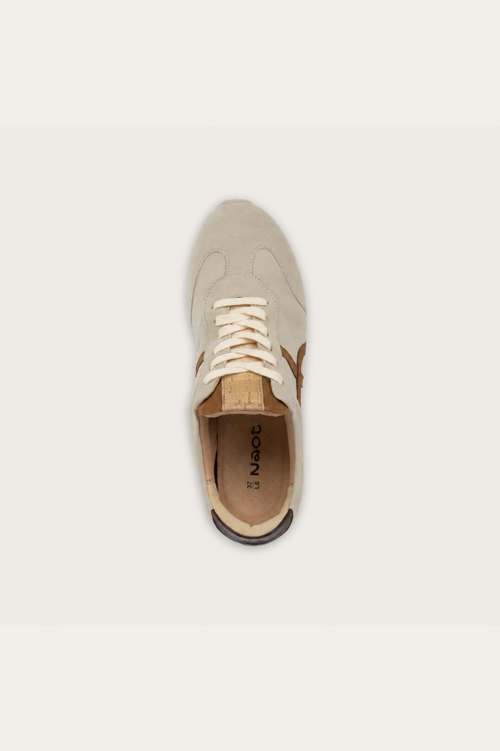 Naot Haven sneaker in Beige Cream Brown Combo, top view