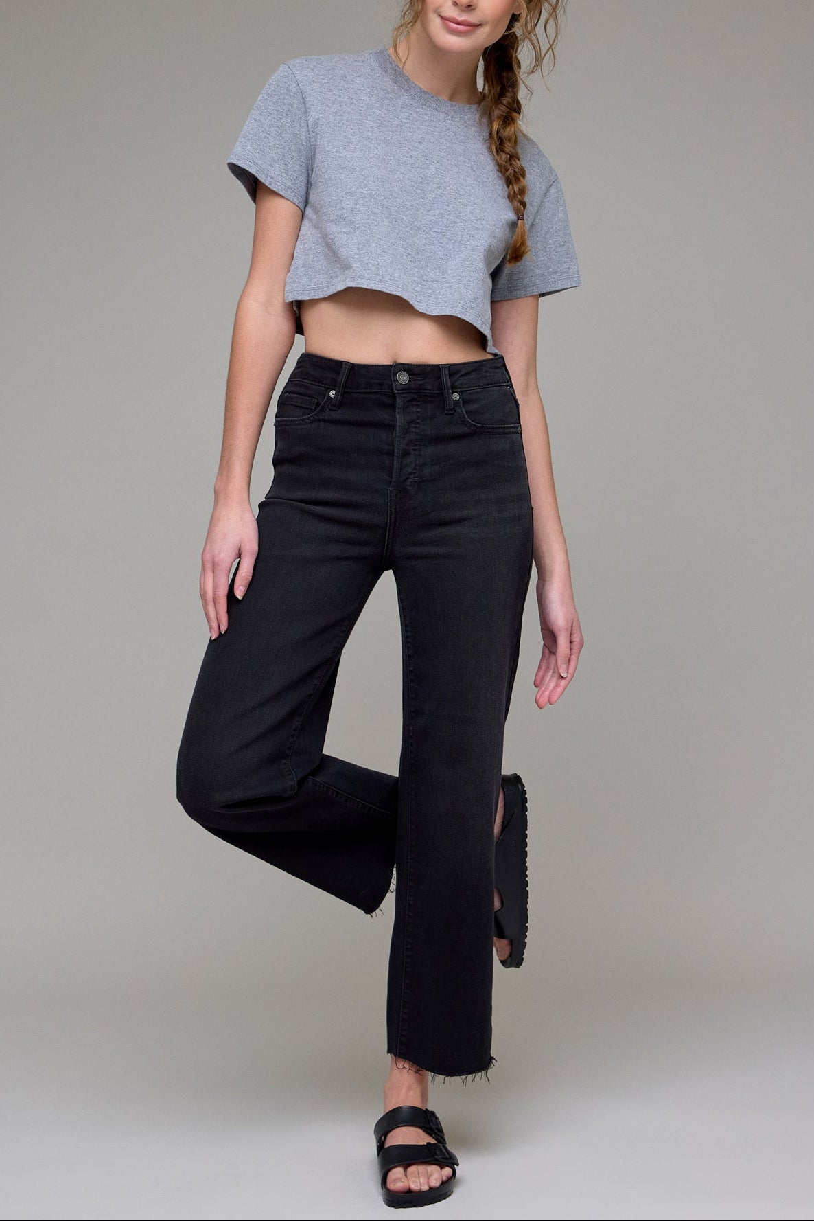 Hidden Jeans Tracey High Waist Wide Straight Jean - Black - front