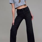 Hidden Jeans Tracey High Waist Wide Straight Jean - Black - side