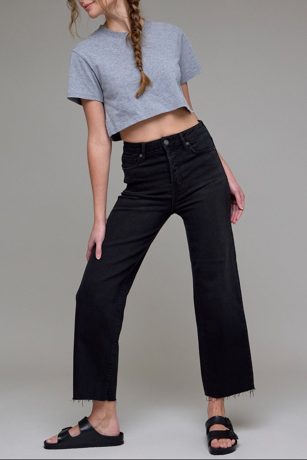 Hidden Jeans Tracey High Waist Wide Straight Jean - Black - side
