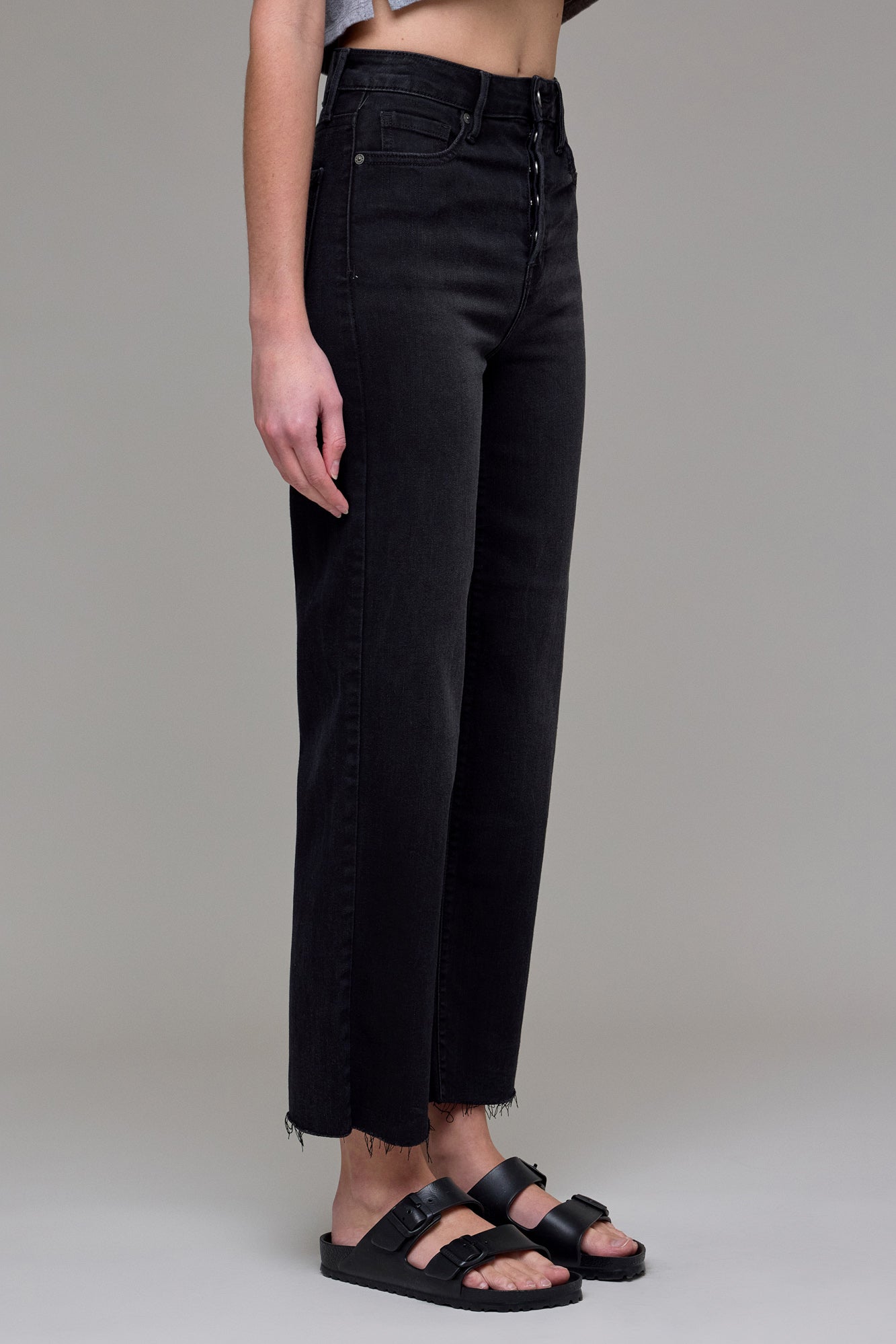 Hidden Jeans Tracey High Waist Wide Straight Jean - Black - detail