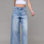 Nori Light Wash Cropped Wide Leg Jeans - front