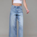 Nori Light Wash Cropped Wide Leg Jeans - front