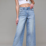 Nori Light Wash Cropped Wide Leg Jeans - back