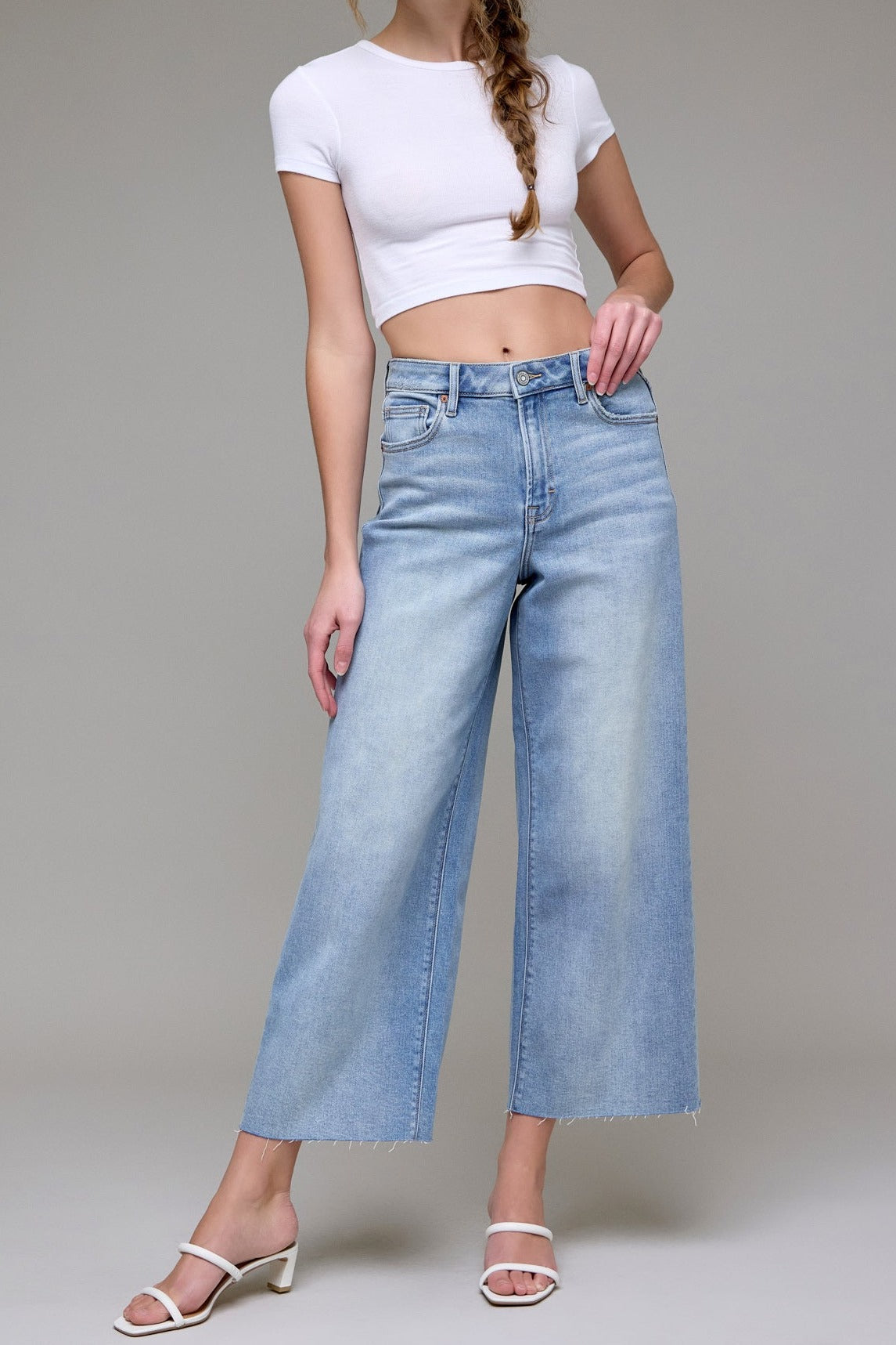 Nori Light Wash Cropped Wide Leg Jeans - back