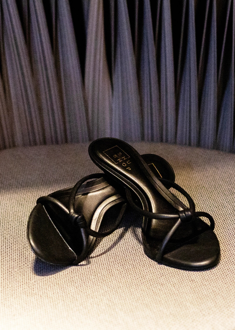 Shu Shop Heidi black heeled sandal side view