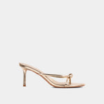 Heidi knotted strap heeled sandal in gold, side view