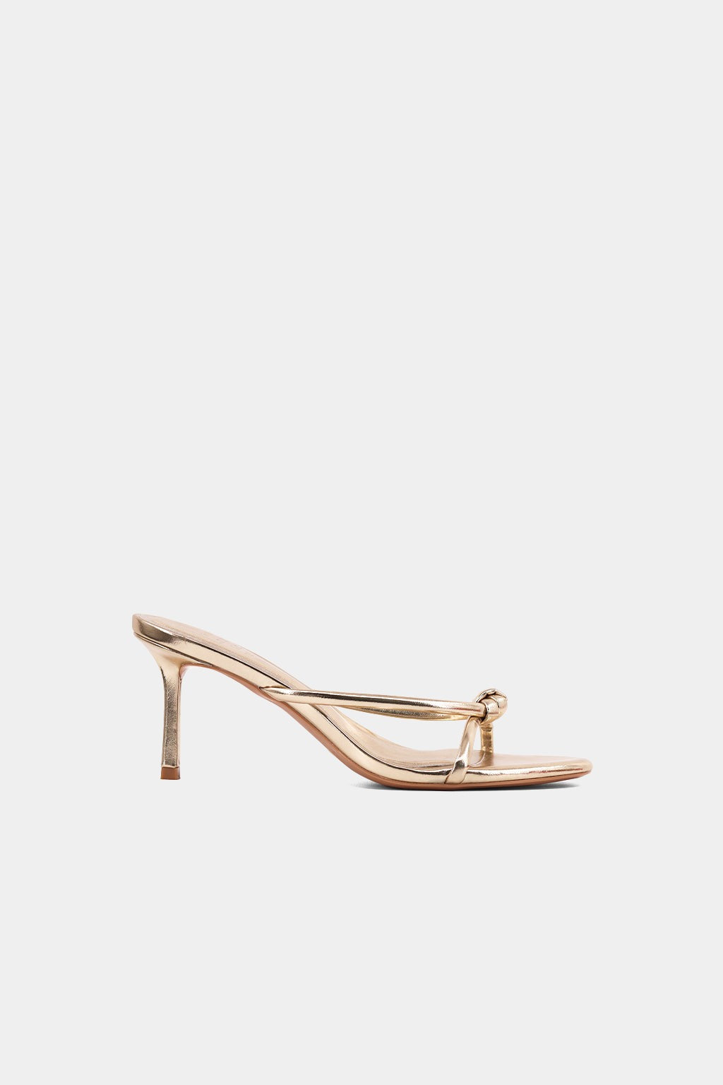 Heidi knotted strap heeled sandal in gold, side view