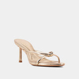 Heidi knotted strap heeled sandal in gold, angled front