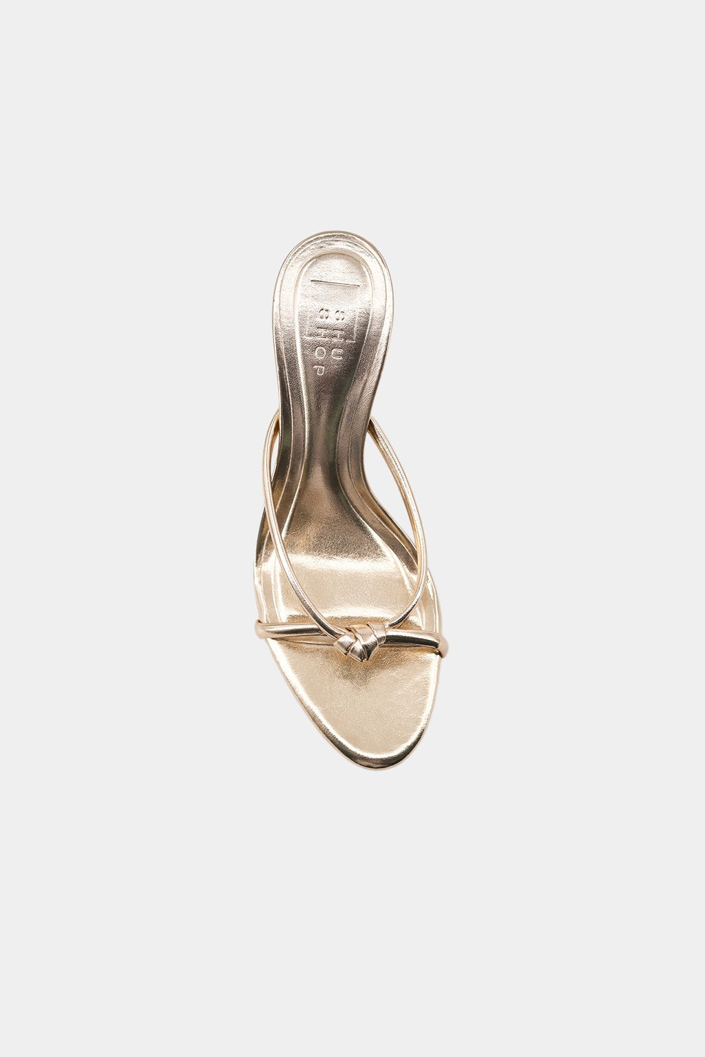 Heidi knotted strap heeled sandal in gold, top view