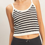 Striped Round Neck Sweater Tank in Black