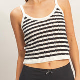 Striped Round Neck Sweater Tank in Black