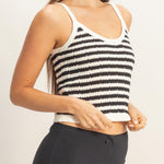Striped Round Neck Sweater Tank in Black