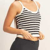 Striped Round Neck Sweater Tank in Black