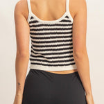 Striped Round Neck Sweater Tank in Black