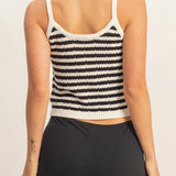 Striped Round Neck Sweater Tank in Black