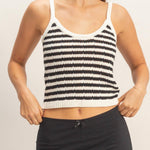 Striped Round Neck Sweater Tank in Black