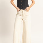 Ribbed V-Neck Buttoned Tank in Black
