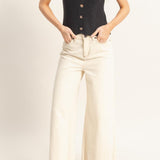 Ribbed V-Neck Buttoned Tank in Black
