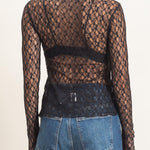 Lace Mock Neck Long Sleeve Top in Black