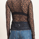 Lace Mock Neck Long Sleeve Top in Black