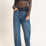 Lace Mock Neck Long Sleeve Top in Black