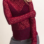 Lace Mock Neck Long Sleeve Top in Burgundy