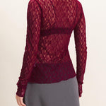 Lace Mock Neck Long Sleeve Top in Burgundy