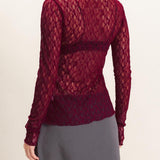 Lace Mock Neck Long Sleeve Top in Burgundy