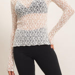 Lace Mock Neck Long Sleeve Top in Cream