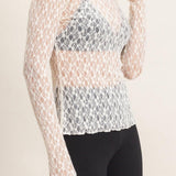 Lace Mock Neck Long Sleeve Top in Cream