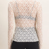 Lace Mock Neck Long Sleeve Top in Cream