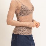 Lace Mock Neck Long Sleeve Top in Light Brown