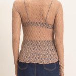 Lace Mock Neck Long Sleeve Top in Light Brown