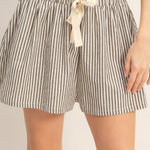 Striped Elastic Waist Shorts in Black