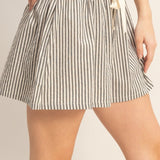 Striped Elastic Waist Shorts in Black