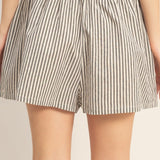 Striped Elastic Waist Shorts in Black