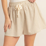 Striped Elastic Waist Shorts in Light Taupe