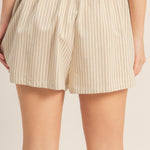 Striped Elastic Waist Shorts in Light Taupe