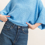 Ribbed Boat Neck Sweater in Blue