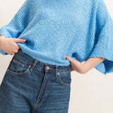 Ribbed Boat Neck Sweater in Blue