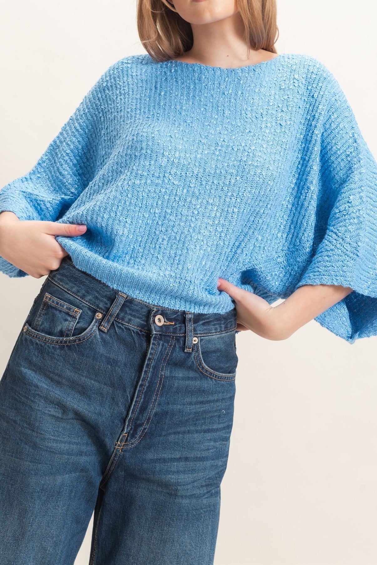 Ribbed Boat Neck Sweater in Blue