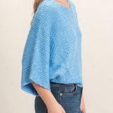 Ribbed Boat Neck Sweater in Blue