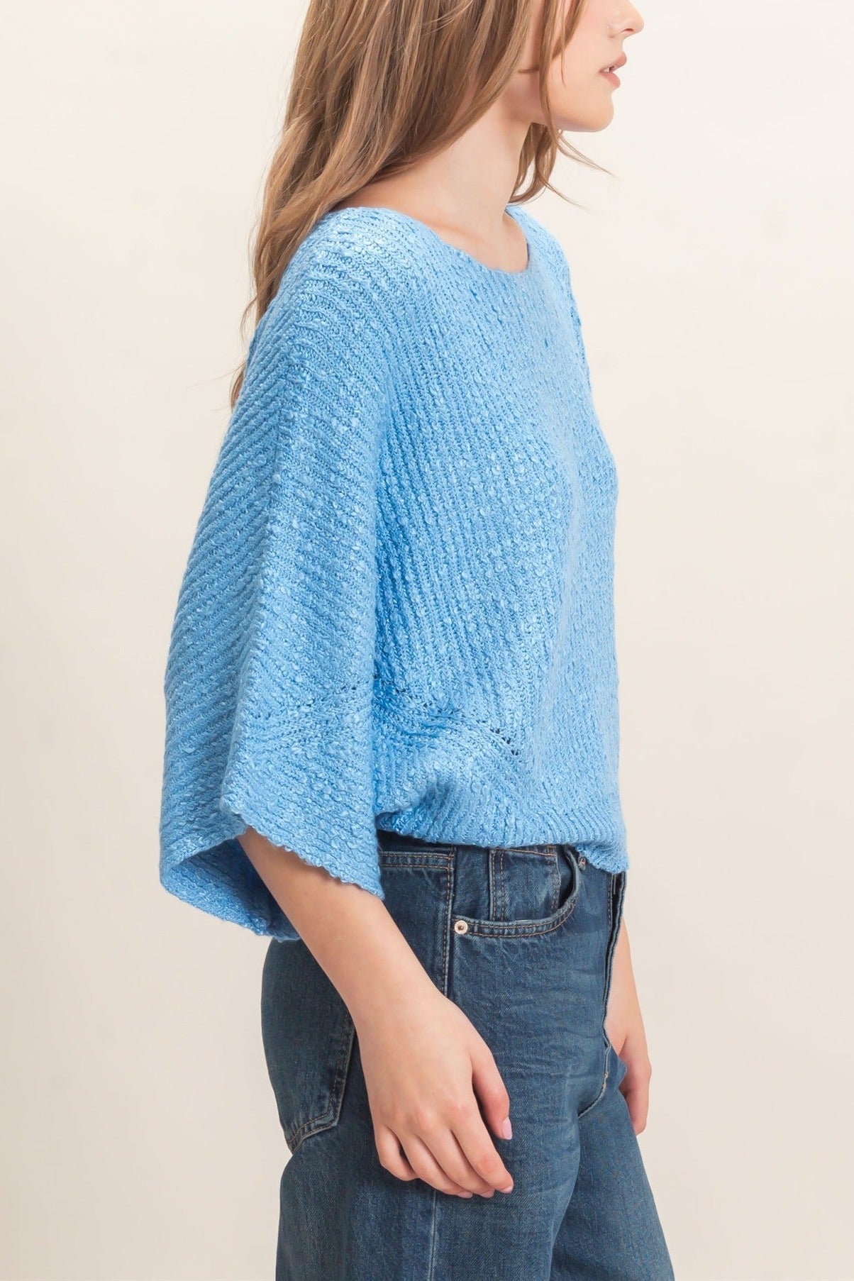 Ribbed Boat Neck Sweater in Blue