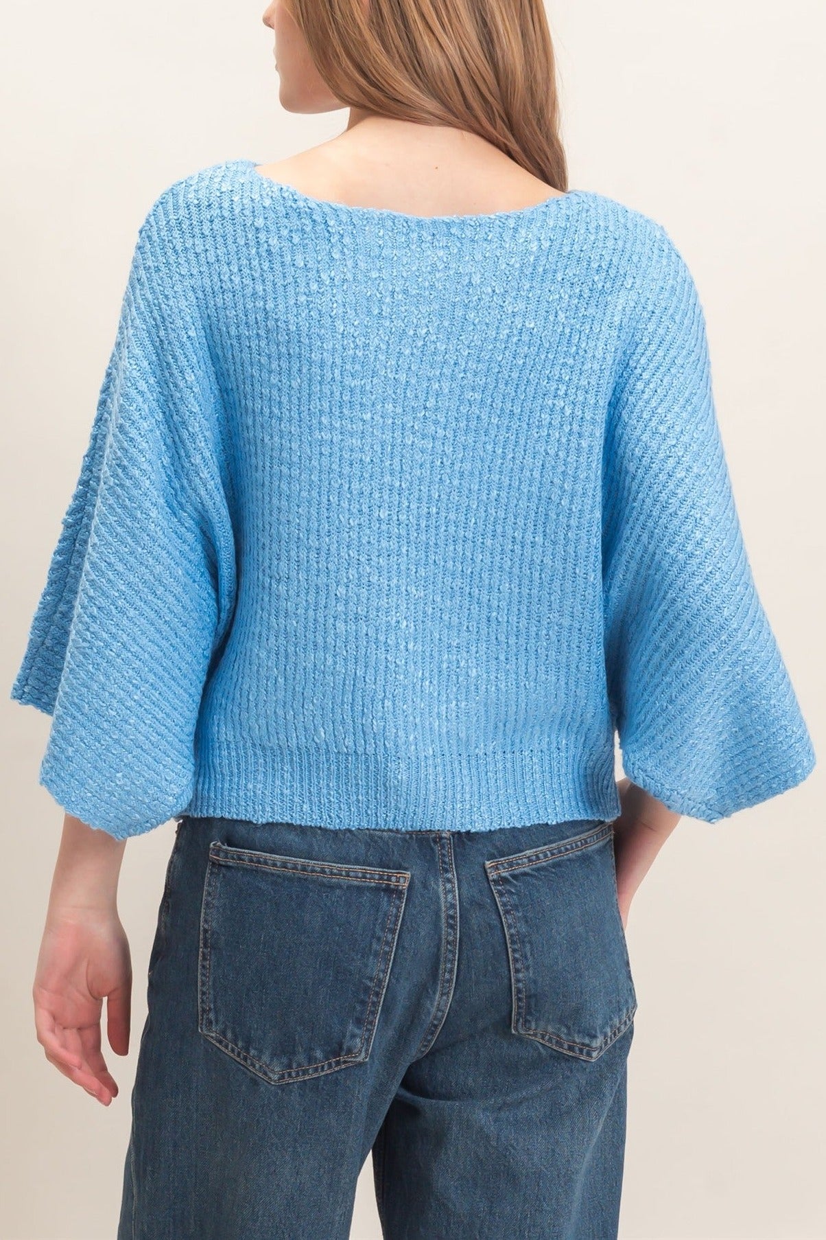 Ribbed Boat Neck Sweater in Blue