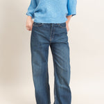 Ribbed Boat Neck Sweater in Blue
