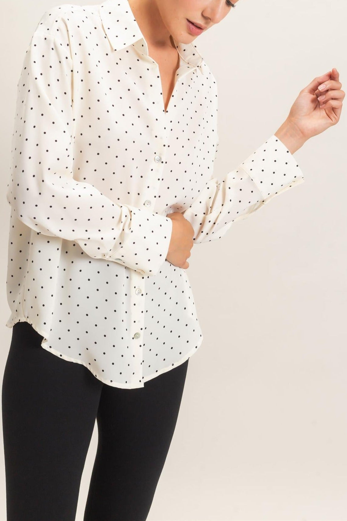 Button-Up Polka Dot Shirt in Cream