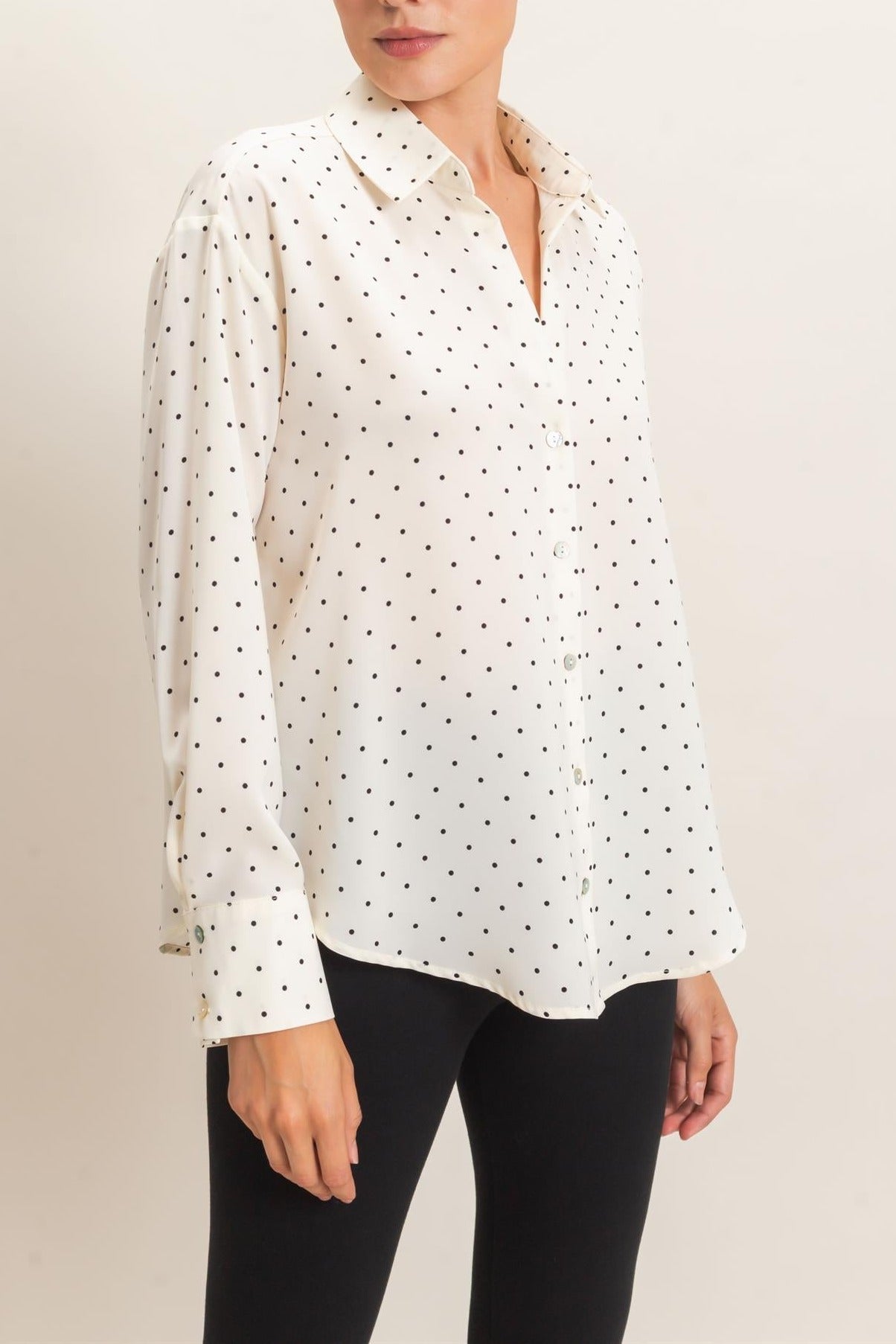 Button-Up Polka Dot Shirt in Cream